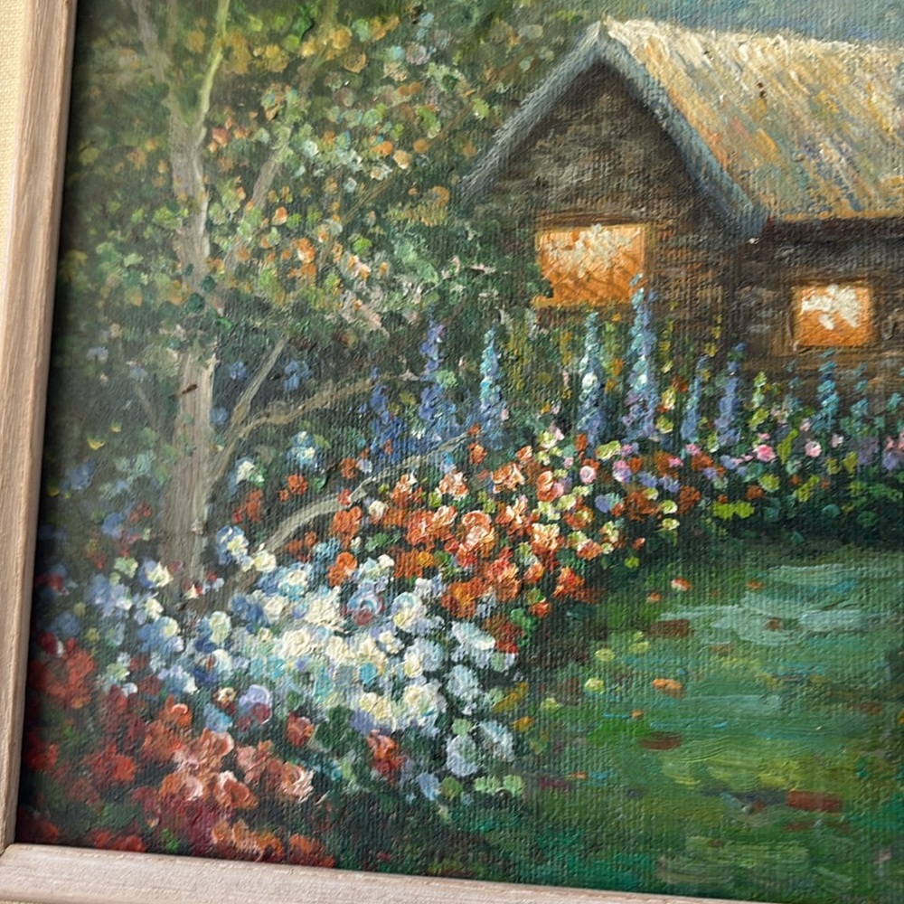 Original oil painting cottagecore cabin and flowes - Picture 5 of 8